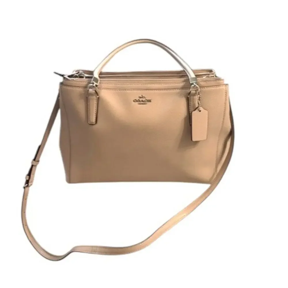Coach Christie Carryall Beige Crossgrain Leather Satchel Tote Crossbody Bag